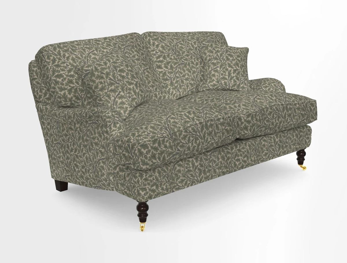 Coates 3 Seater Sofa in Mohair Velvet Indigo with Seat and Back Cushions in Gertrude Jekyll Meadow Flower Blue