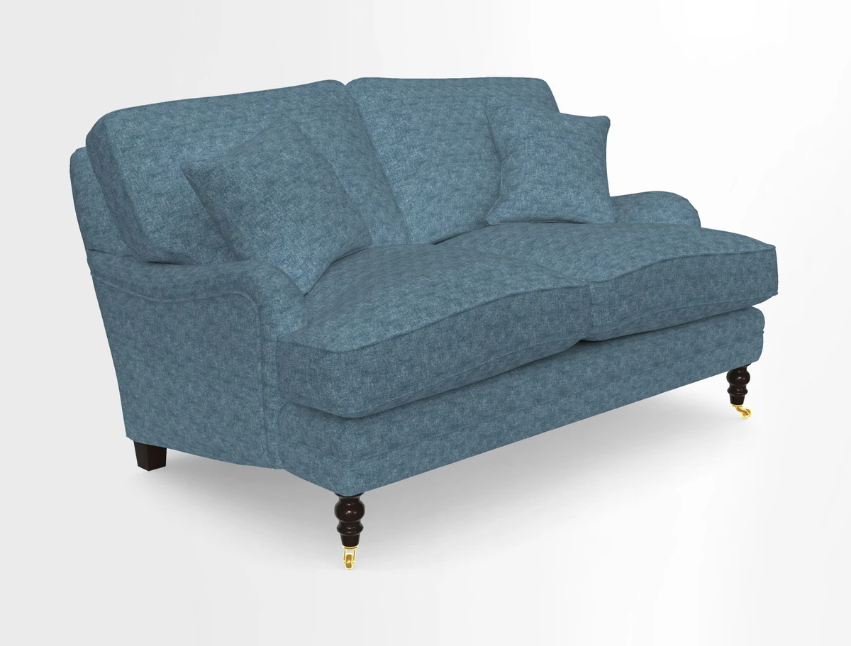 Coates 3 Seater Sofa in Mohair Velvet Indigo with Seat and Back Cushions in Gertrude Jekyll Meadow Flower Blue