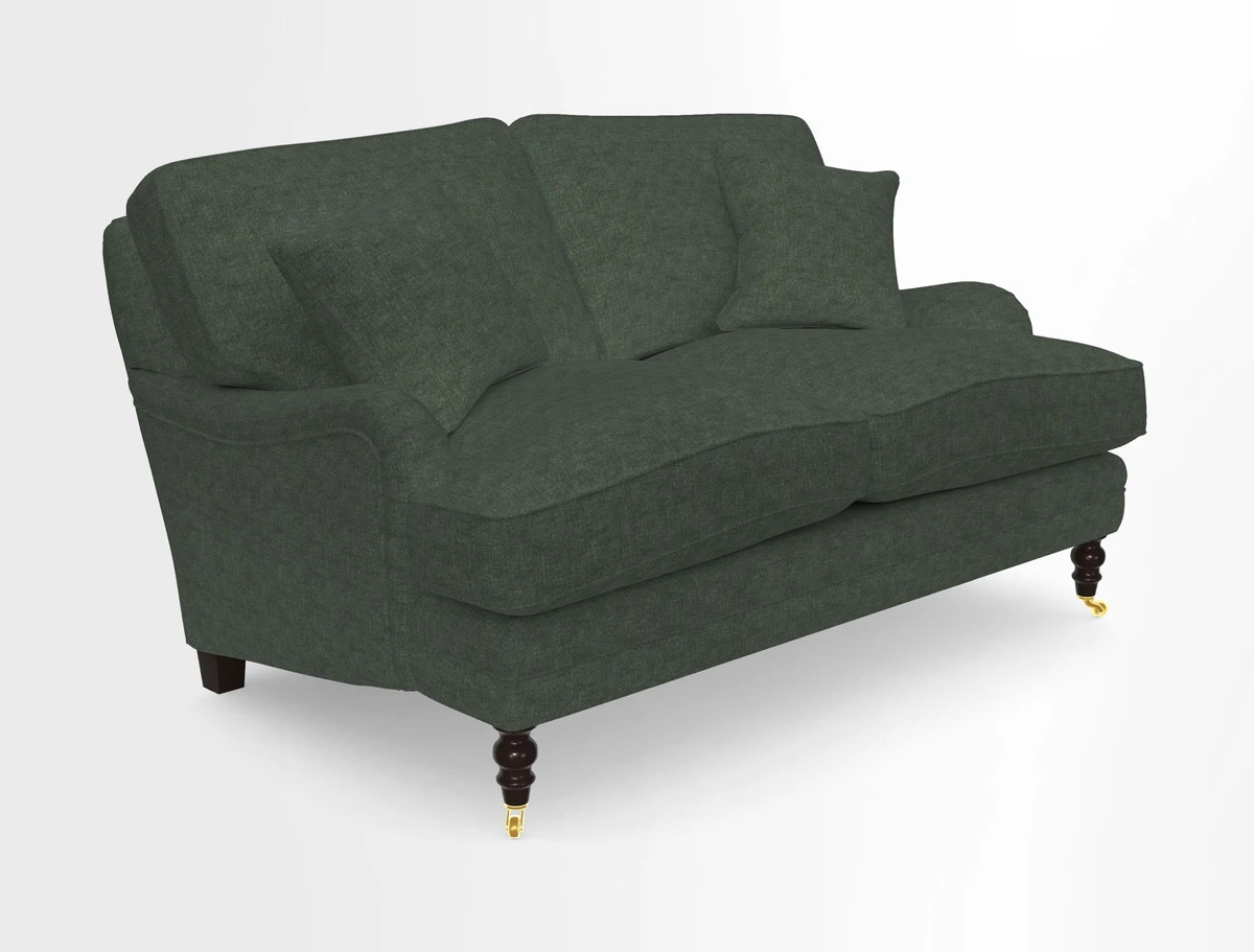 Coates 3 Seater Sofa in Mohair Velvet Indigo with Seat and Back Cushions in Gertrude Jekyll Meadow Flower Blue