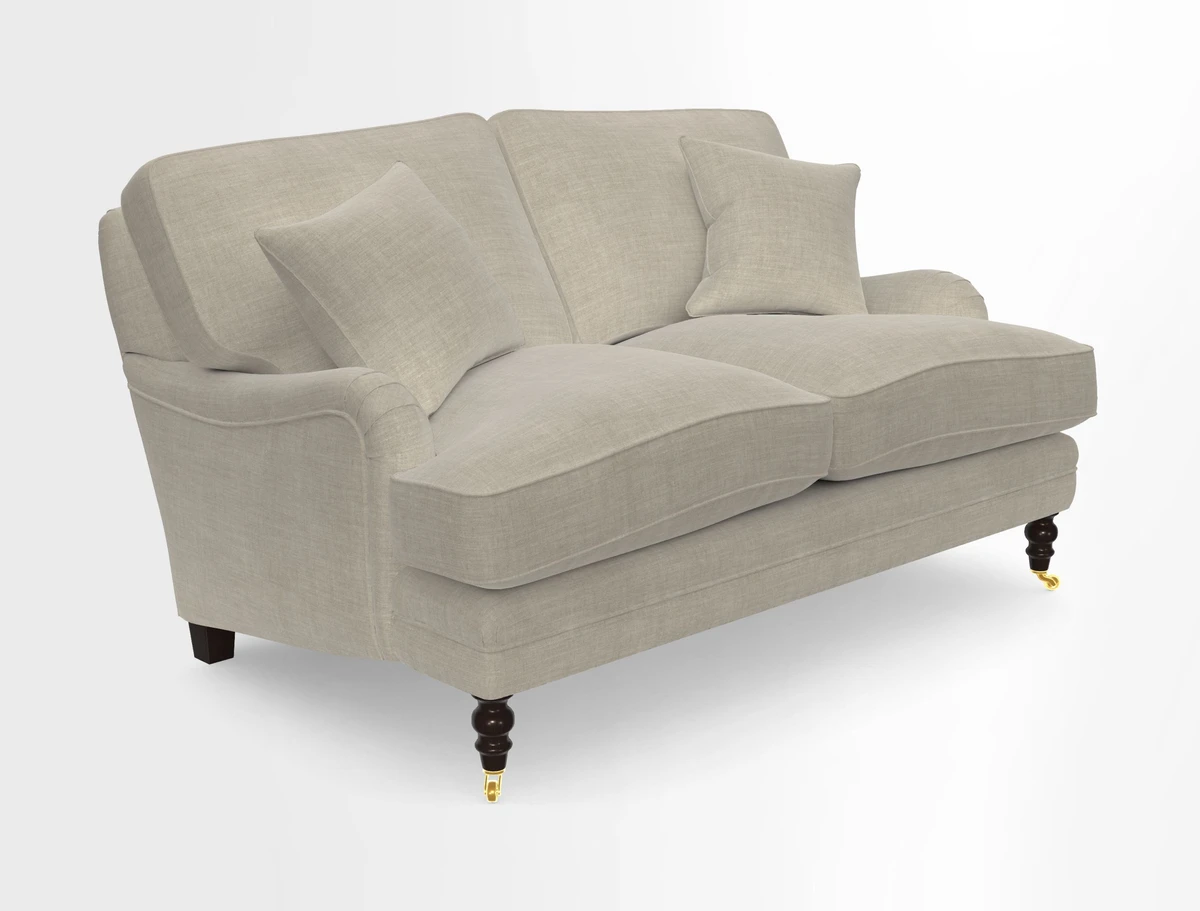 Coates 3 Seater Sofa in Mohair Velvet Indigo with Seat and Back Cushions in Gertrude Jekyll Meadow Flower Blue