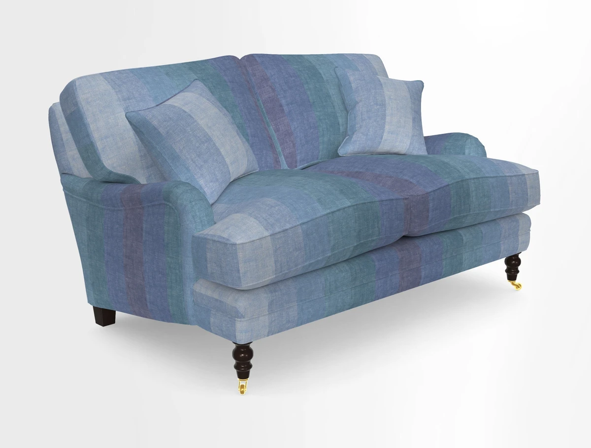 Coates 3 Seater Sofa in Mohair Velvet Indigo with Seat and Back Cushions in Gertrude Jekyll Meadow Flower Blue