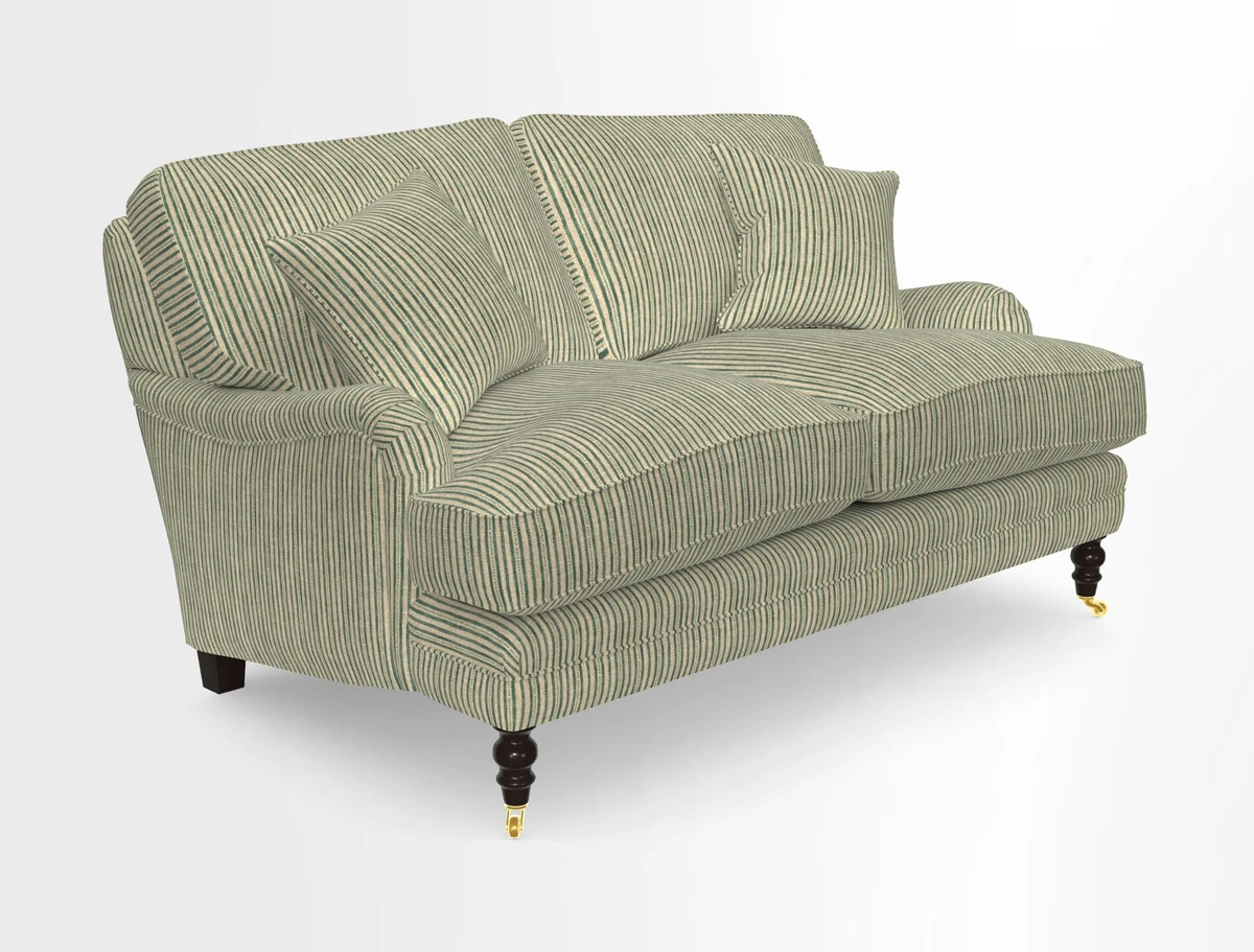 Coates 3 Seater Sofa in Mohair Velvet Indigo with Seat and Back Cushions in Gertrude Jekyll Meadow Flower Blue
