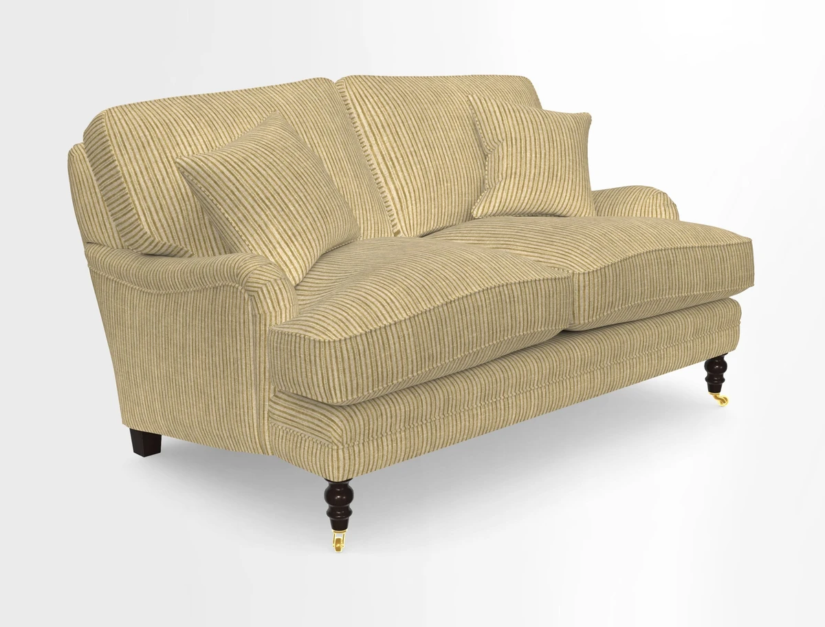 Coates 3 Seater Sofa in Mohair Velvet Indigo with Seat and Back Cushions in Gertrude Jekyll Meadow Flower Blue