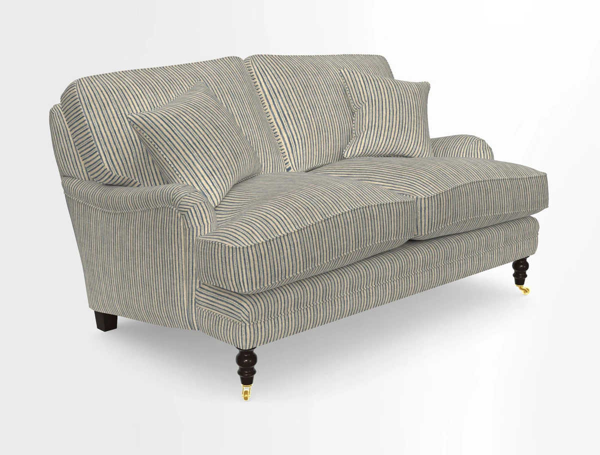 Coates 3 Seater Sofa in Mohair Velvet Indigo with Seat and Back Cushions in Gertrude Jekyll Meadow Flower Blue