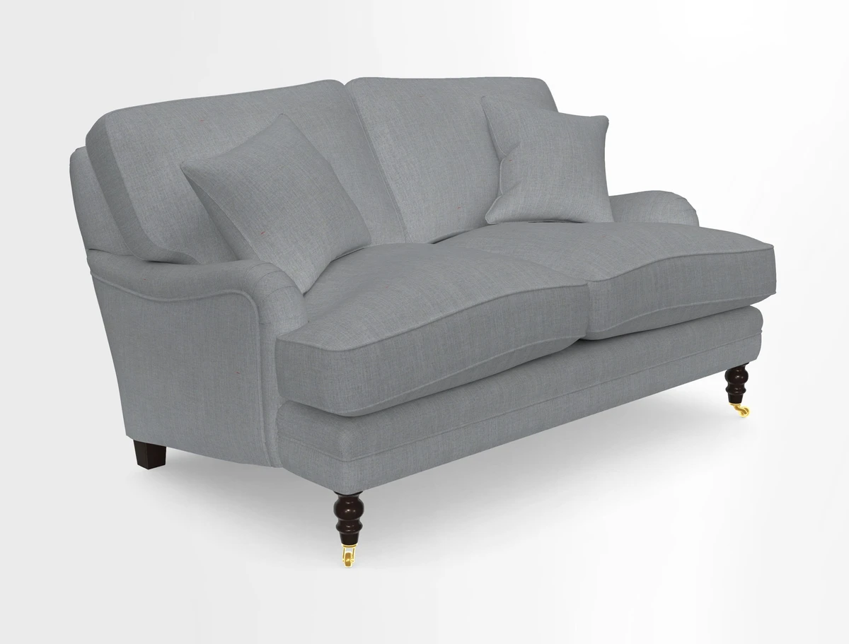 Coates 3 Seater Sofa in Mohair Velvet Indigo with Seat and Back Cushions in Gertrude Jekyll Meadow Flower Blue