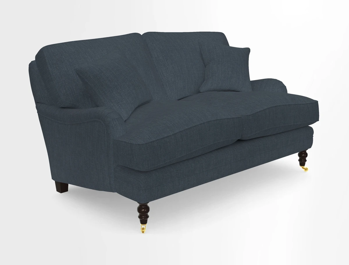 Coates 3 Seater Sofa in Mohair Velvet Indigo with Seat and Back Cushions in Gertrude Jekyll Meadow Flower Blue