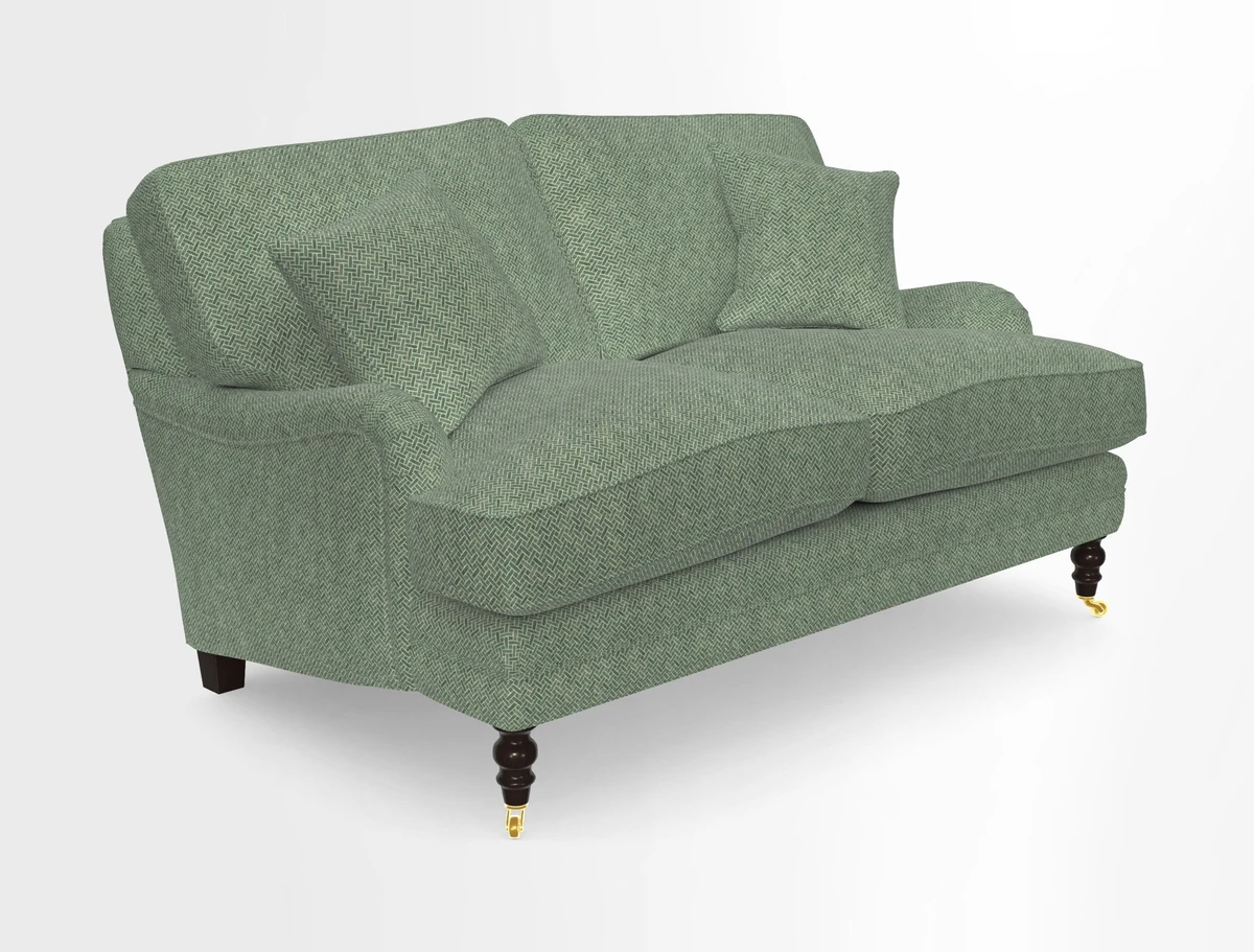 Coates 3 Seater Sofa in Mohair Velvet Indigo with Seat and Back Cushions in Gertrude Jekyll Meadow Flower Blue