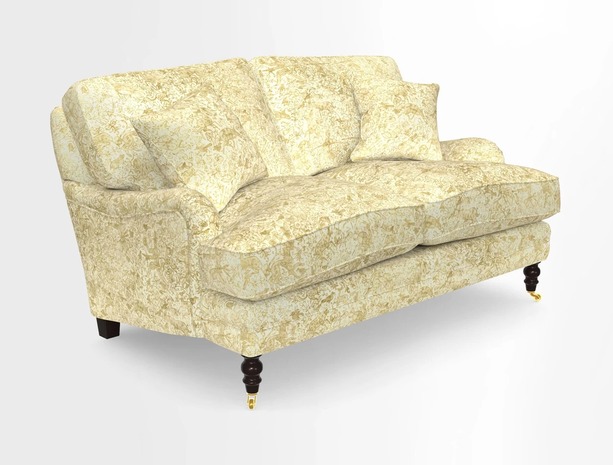 Coates 3 Seater Sofa in Mohair Velvet Indigo with Seat and Back Cushions in Gertrude Jekyll Meadow Flower Blue