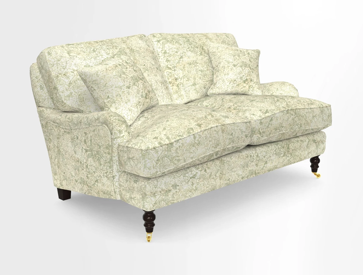 Coates 3 Seater Sofa in Mohair Velvet Indigo with Seat and Back Cushions in Gertrude Jekyll Meadow Flower Blue