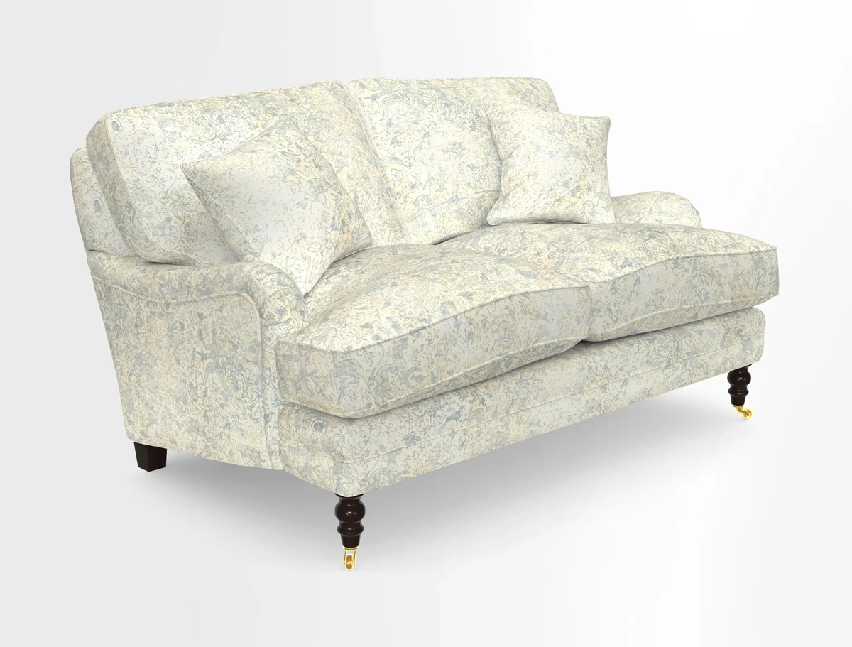 Coates 3 Seater Sofa in Mohair Velvet Indigo with Seat and Back Cushions in Gertrude Jekyll Meadow Flower Blue