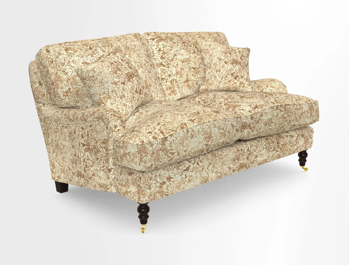 Coates 3 Seater Sofa in Mohair Velvet Indigo with Seat and Back Cushions in Gertrude Jekyll Meadow Flower Blue