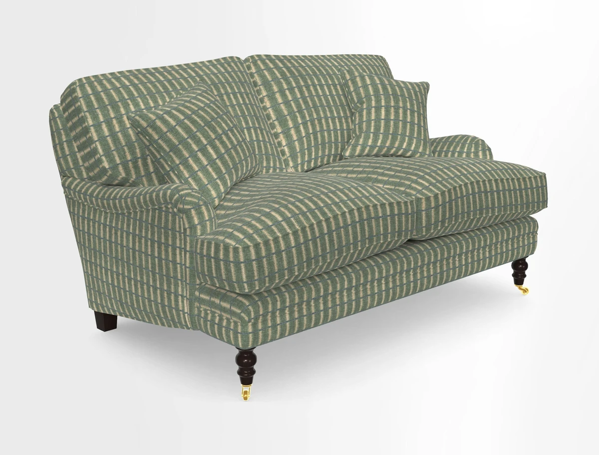 Coates 3 Seater Sofa in Mohair Velvet Indigo with Seat and Back Cushions in Gertrude Jekyll Meadow Flower Blue