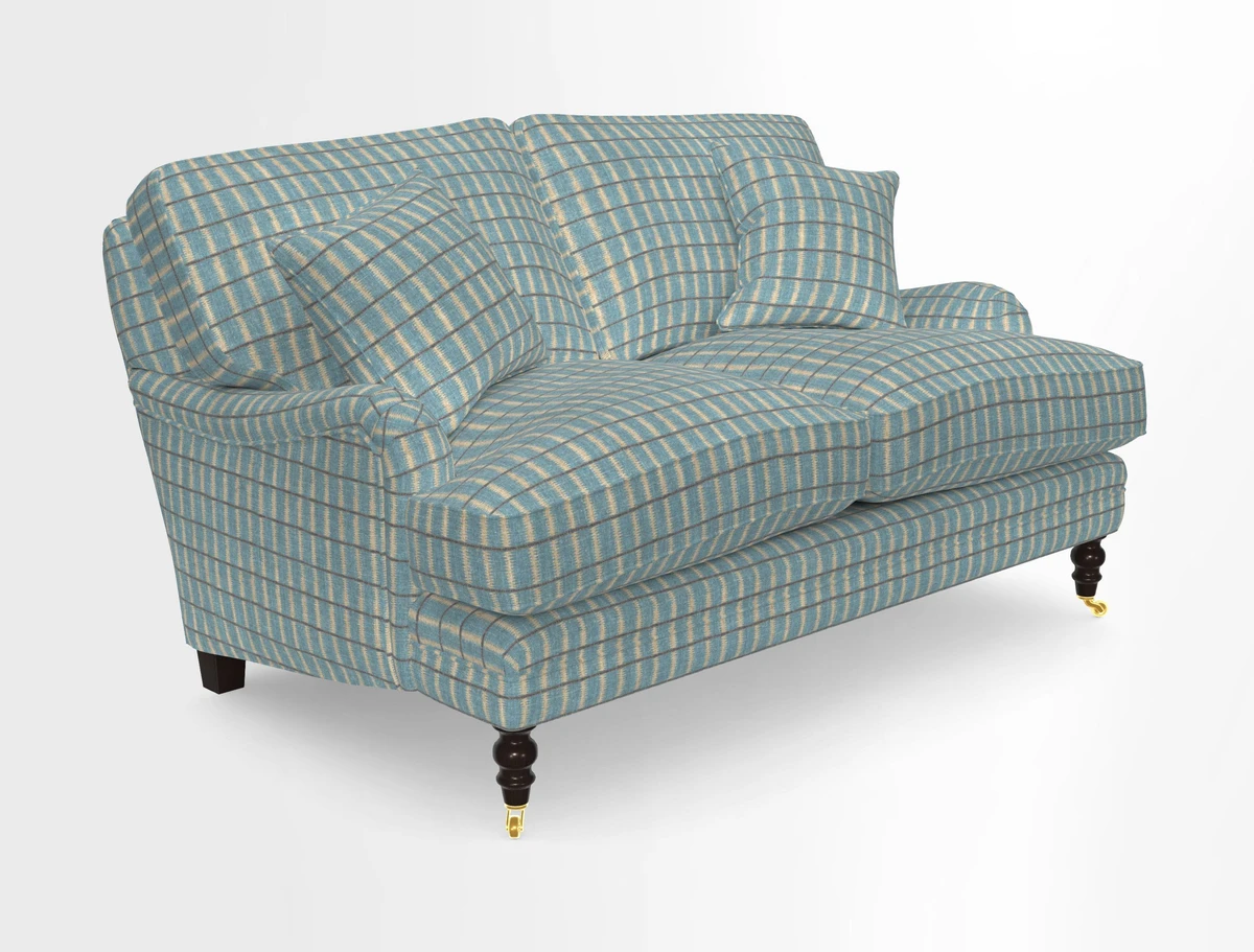 Coates 3 Seater Sofa in Mohair Velvet Indigo with Seat and Back Cushions in Gertrude Jekyll Meadow Flower Blue