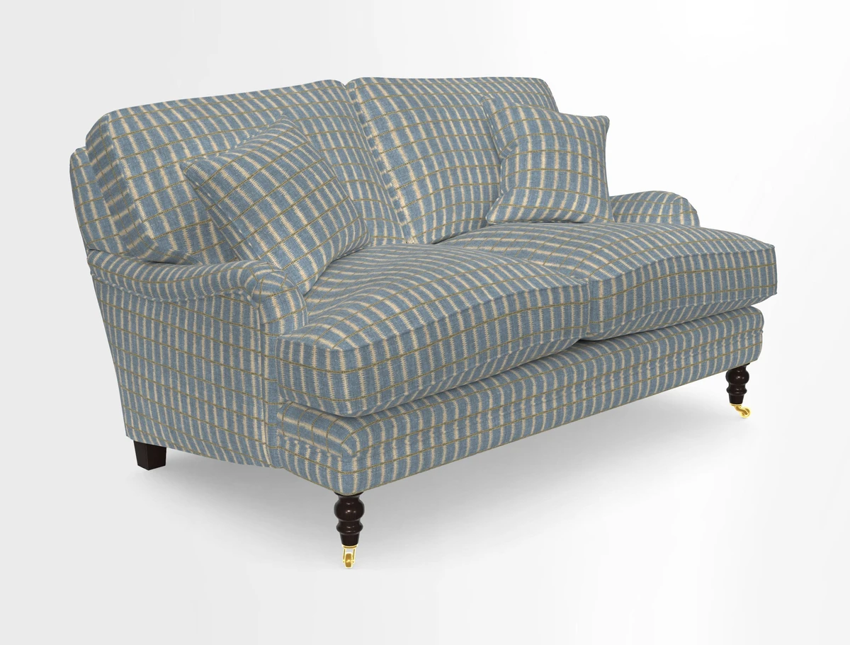 Coates 3 Seater Sofa in Mohair Velvet Indigo with Seat and Back Cushions in Gertrude Jekyll Meadow Flower Blue
