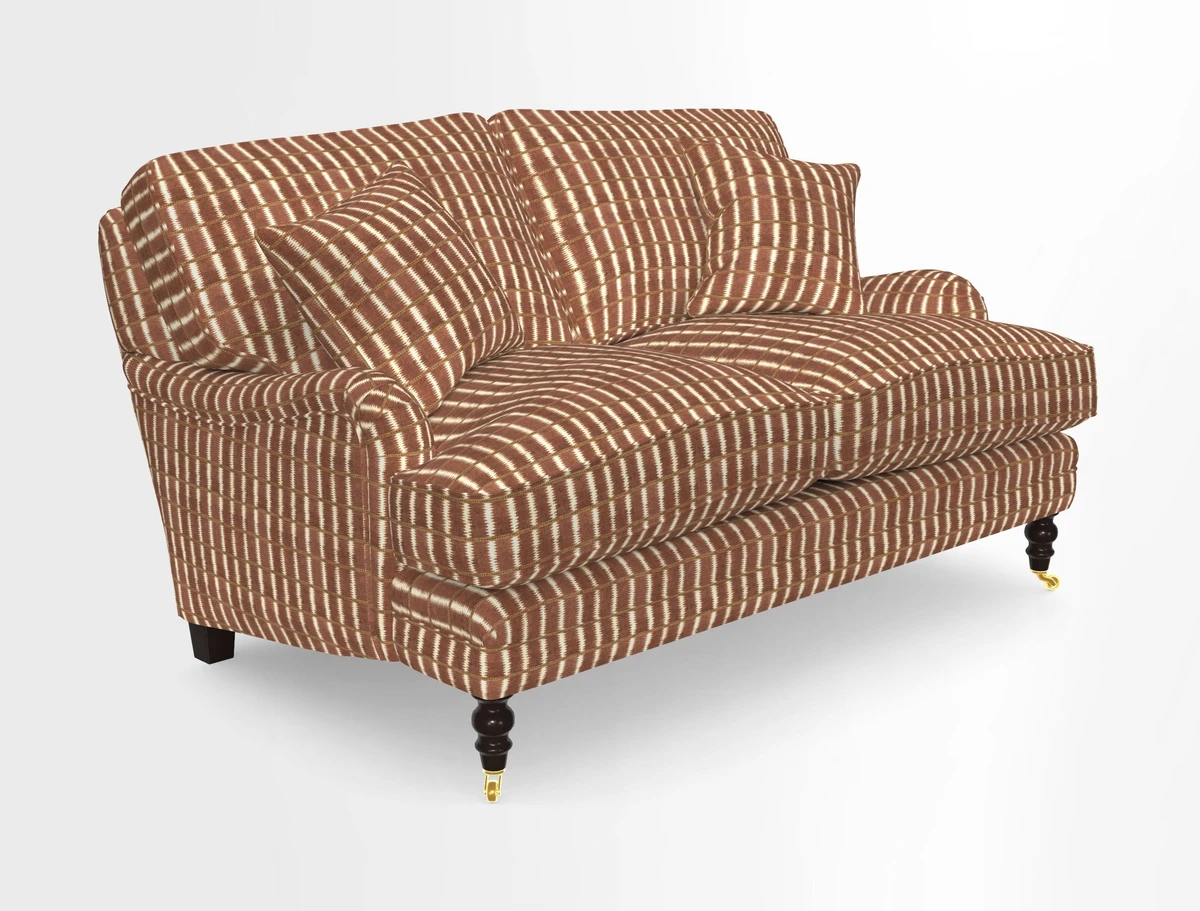 Coates 3 Seater Sofa in Mohair Velvet Indigo with Seat and Back Cushions in Gertrude Jekyll Meadow Flower Blue