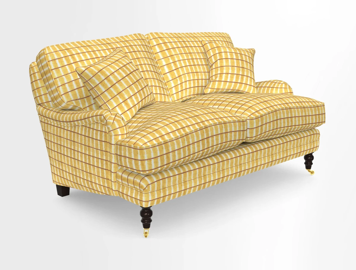 Coates 3 Seater Sofa in Mohair Velvet Indigo with Seat and Back Cushions in Gertrude Jekyll Meadow Flower Blue