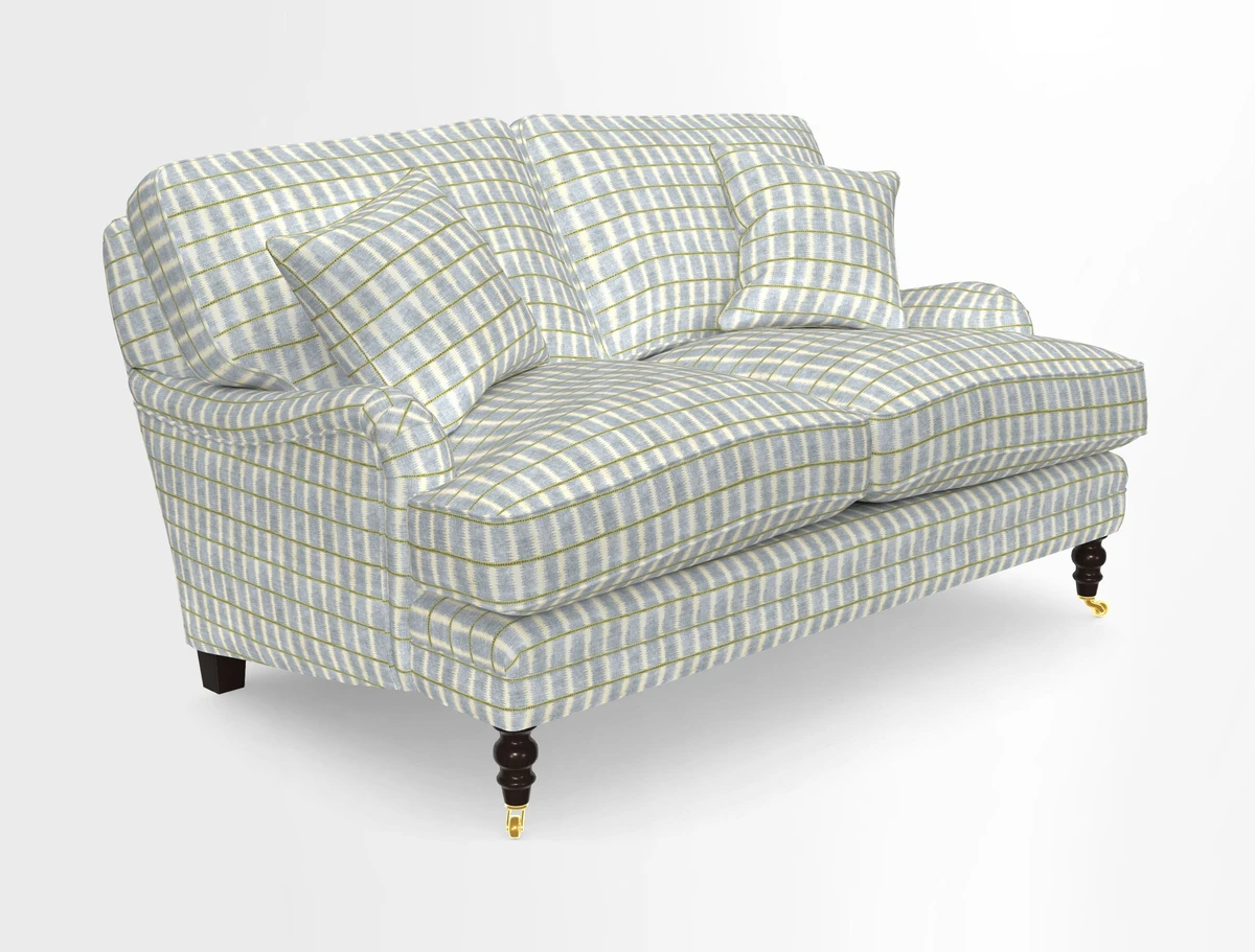 Coates 3 Seater Sofa in Mohair Velvet Indigo with Seat and Back Cushions in Gertrude Jekyll Meadow Flower Blue