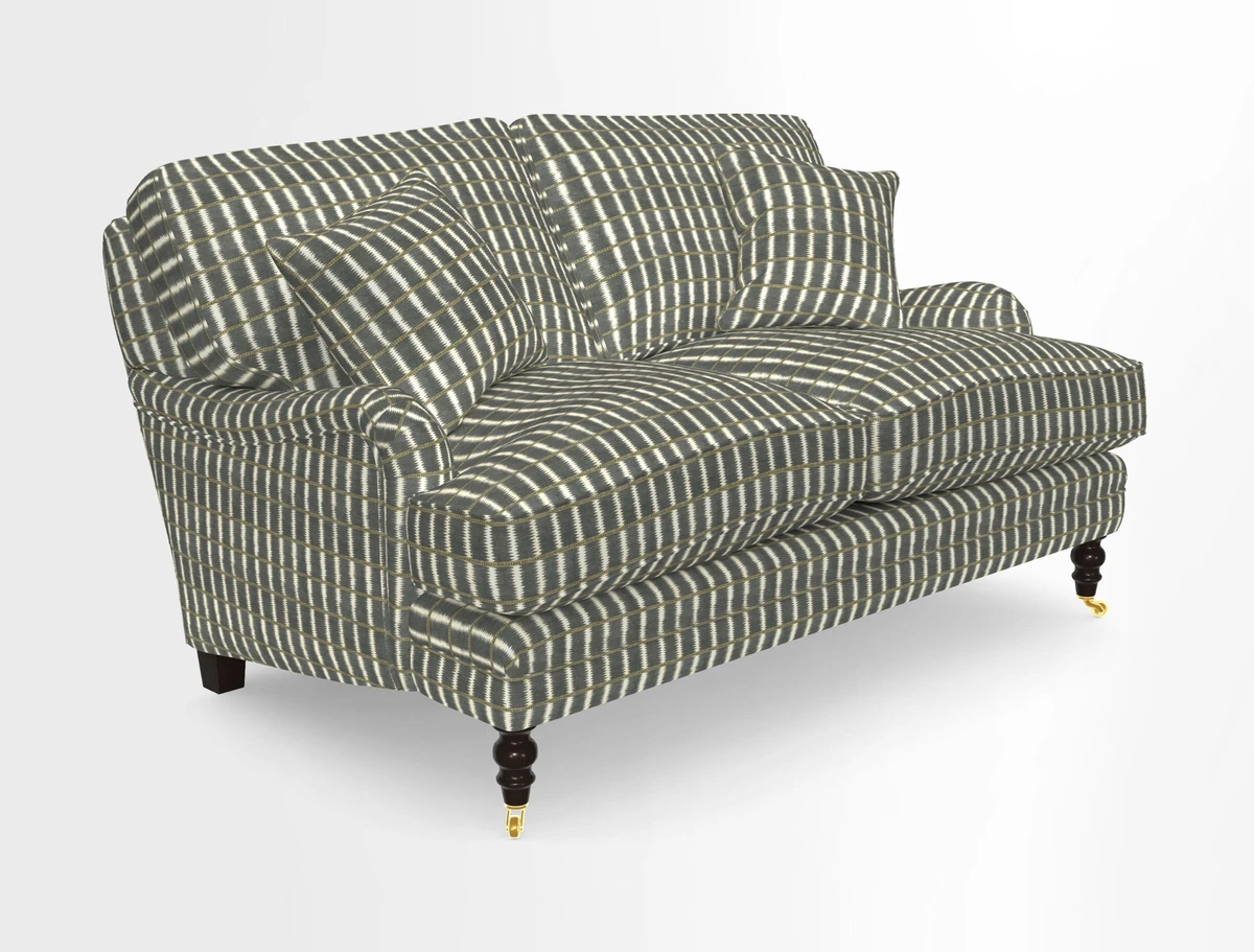 Coates 3 Seater Sofa in Mohair Velvet Indigo with Seat and Back Cushions in Gertrude Jekyll Meadow Flower Blue