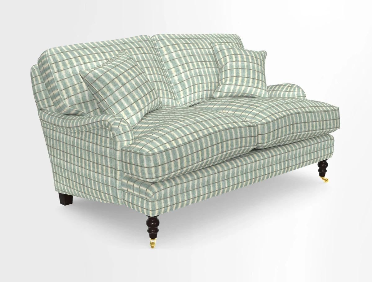 Coates 3 Seater Sofa in Mohair Velvet Indigo with Seat and Back Cushions in Gertrude Jekyll Meadow Flower Blue