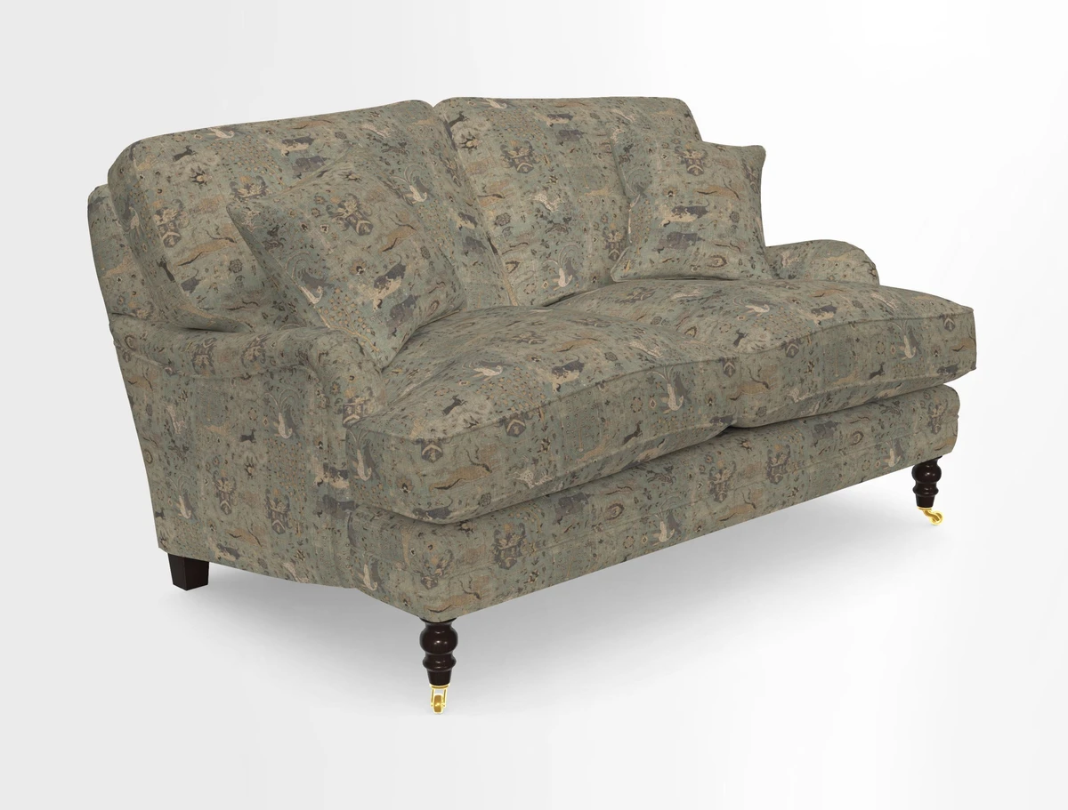 Coates 3 Seater Sofa in Mohair Velvet Indigo with Seat and Back Cushions in Gertrude Jekyll Meadow Flower Blue