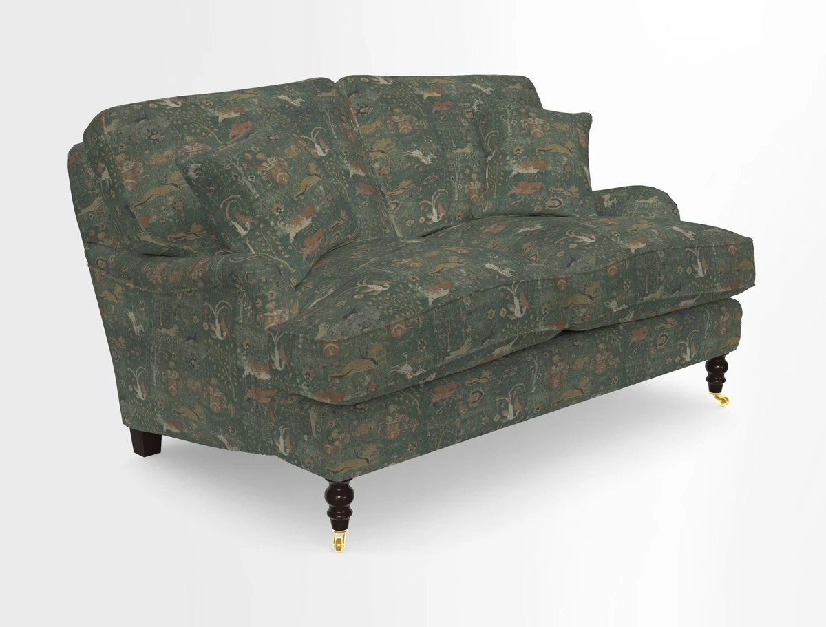 Coates 3 Seater Sofa in Mohair Velvet Indigo with Seat and Back Cushions in Gertrude Jekyll Meadow Flower Blue