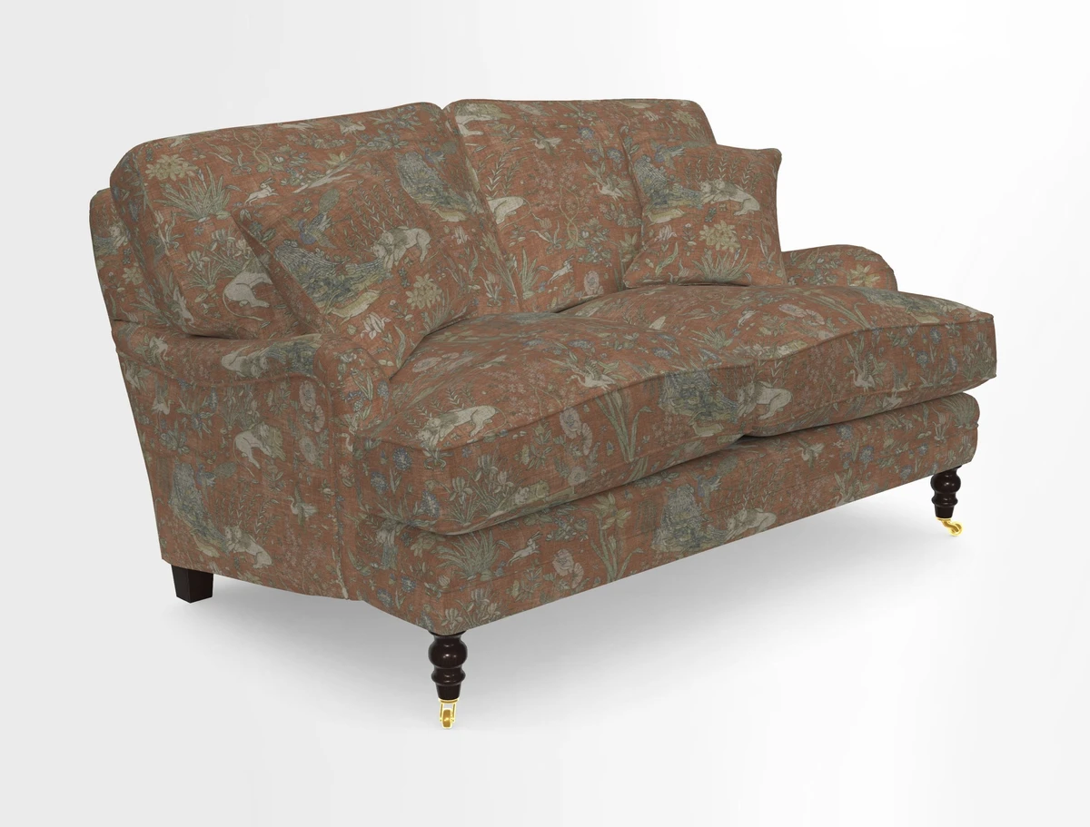 Coates 3 Seater Sofa in Mohair Velvet Indigo with Seat and Back Cushions in Gertrude Jekyll Meadow Flower Blue