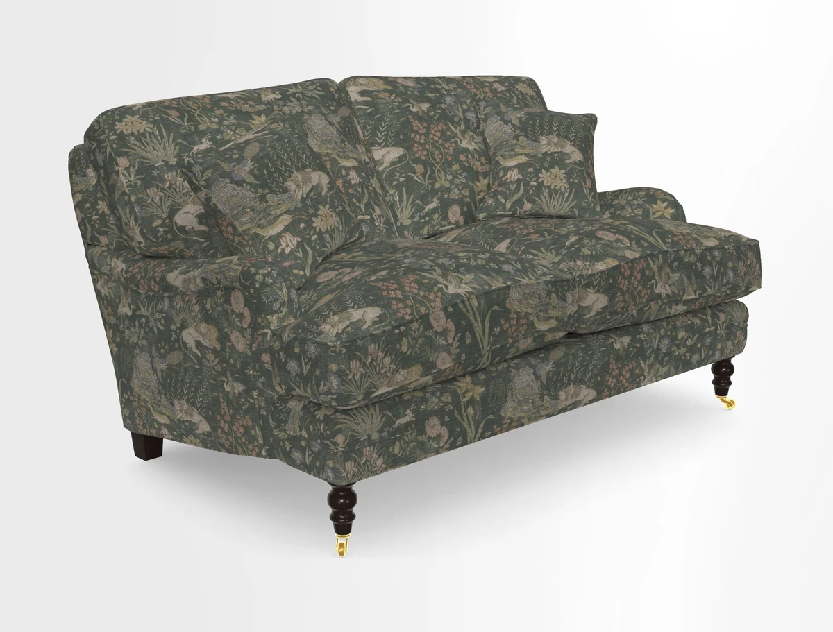 Coates 3 Seater Sofa in Mohair Velvet Indigo with Seat and Back Cushions in Gertrude Jekyll Meadow Flower Blue
