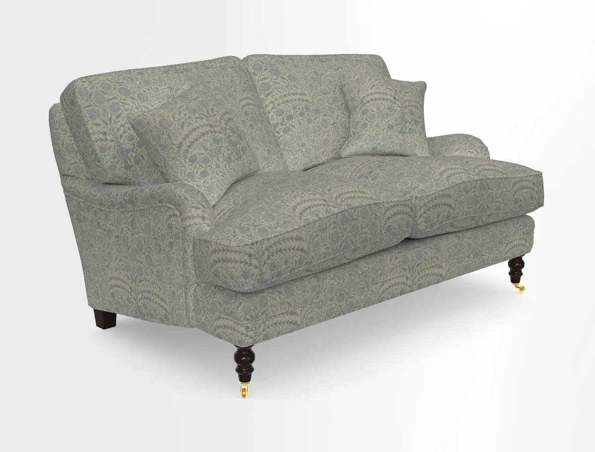 Coates 3 Seater Sofa in Mohair Velvet Indigo with Seat and Back Cushions in Gertrude Jekyll Meadow Flower Blue