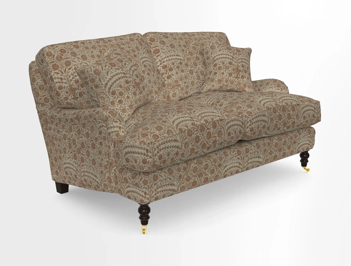 Coates 3 Seater Sofa in Mohair Velvet Indigo with Seat and Back Cushions in Gertrude Jekyll Meadow Flower Blue