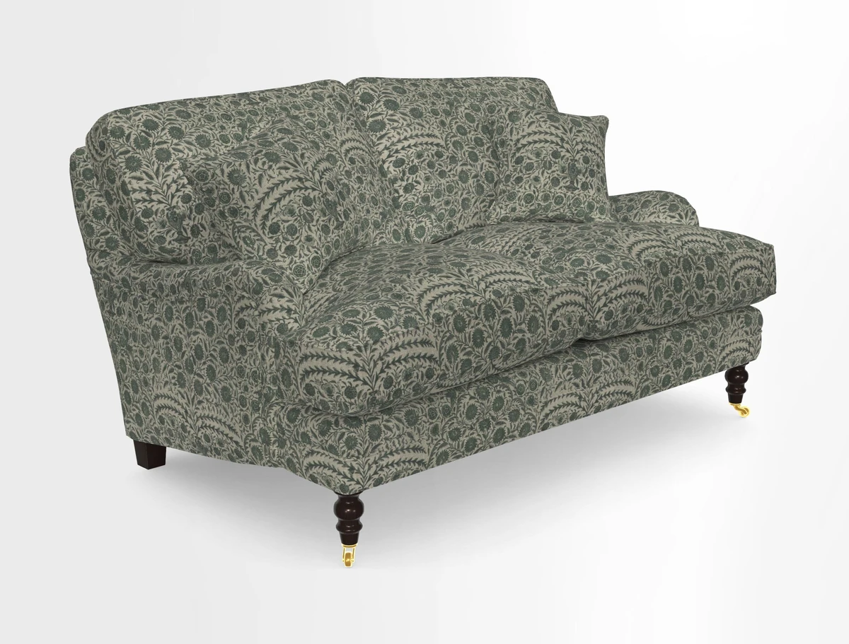 Coates 3 Seater Sofa in Mohair Velvet Indigo with Seat and Back Cushions in Gertrude Jekyll Meadow Flower Blue