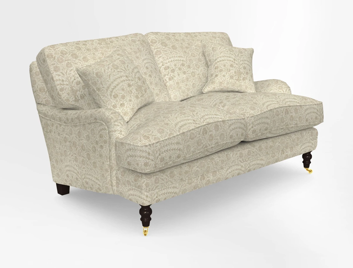 Coates 3 Seater Sofa in Mohair Velvet Indigo with Seat and Back Cushions in Gertrude Jekyll Meadow Flower Blue