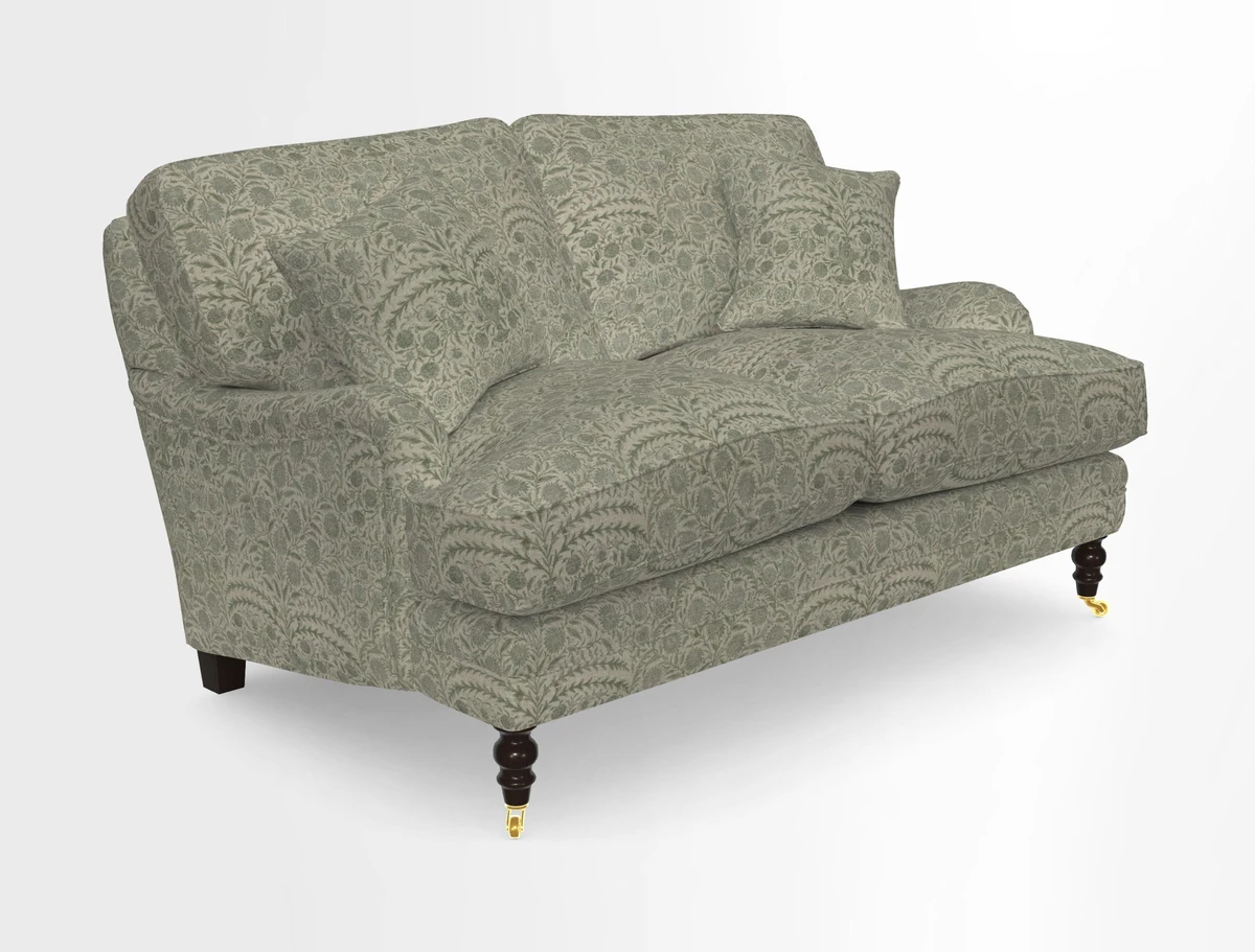 Coates 3 Seater Sofa in Mohair Velvet Indigo with Seat and Back Cushions in Gertrude Jekyll Meadow Flower Blue