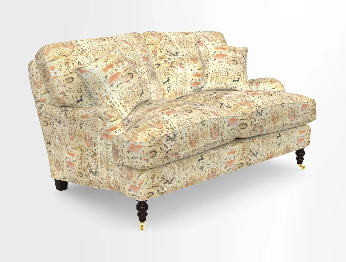 Coates 3 Seater Sofa in Mohair Velvet Indigo with Seat and Back Cushions in Gertrude Jekyll Meadow Flower Blue