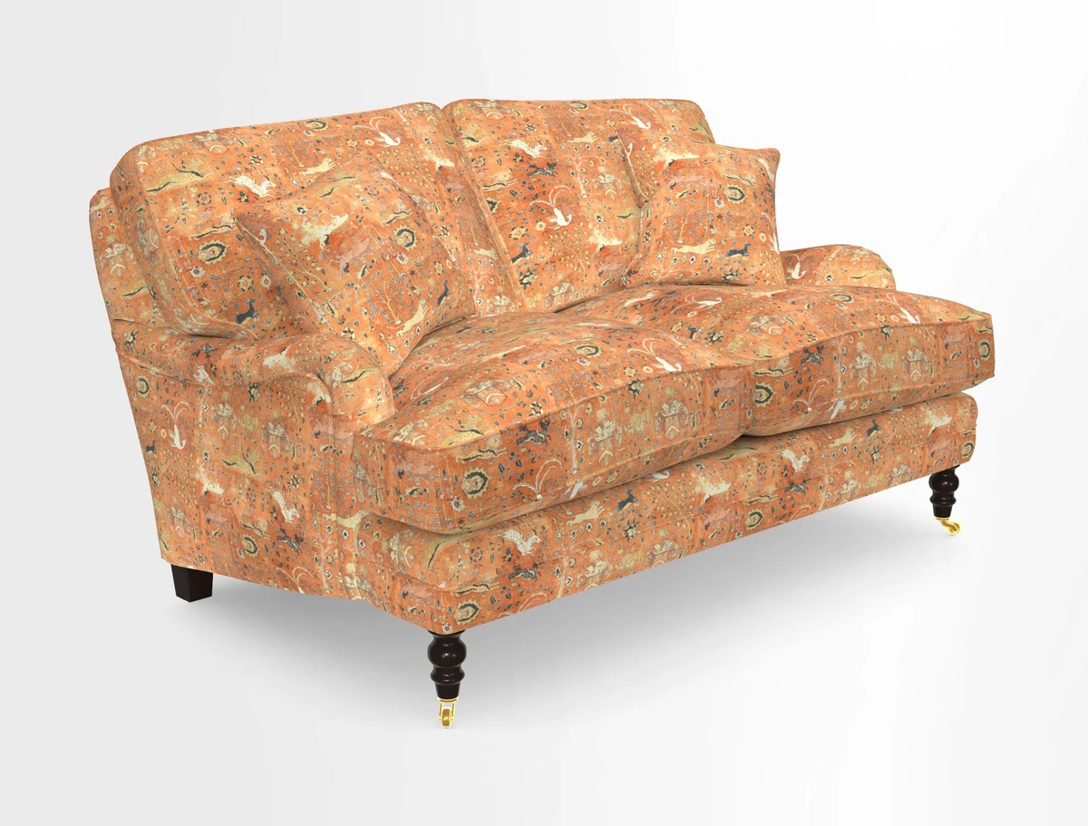Coates 3 Seater Sofa in Mohair Velvet Indigo with Seat and Back Cushions in Gertrude Jekyll Meadow Flower Blue
