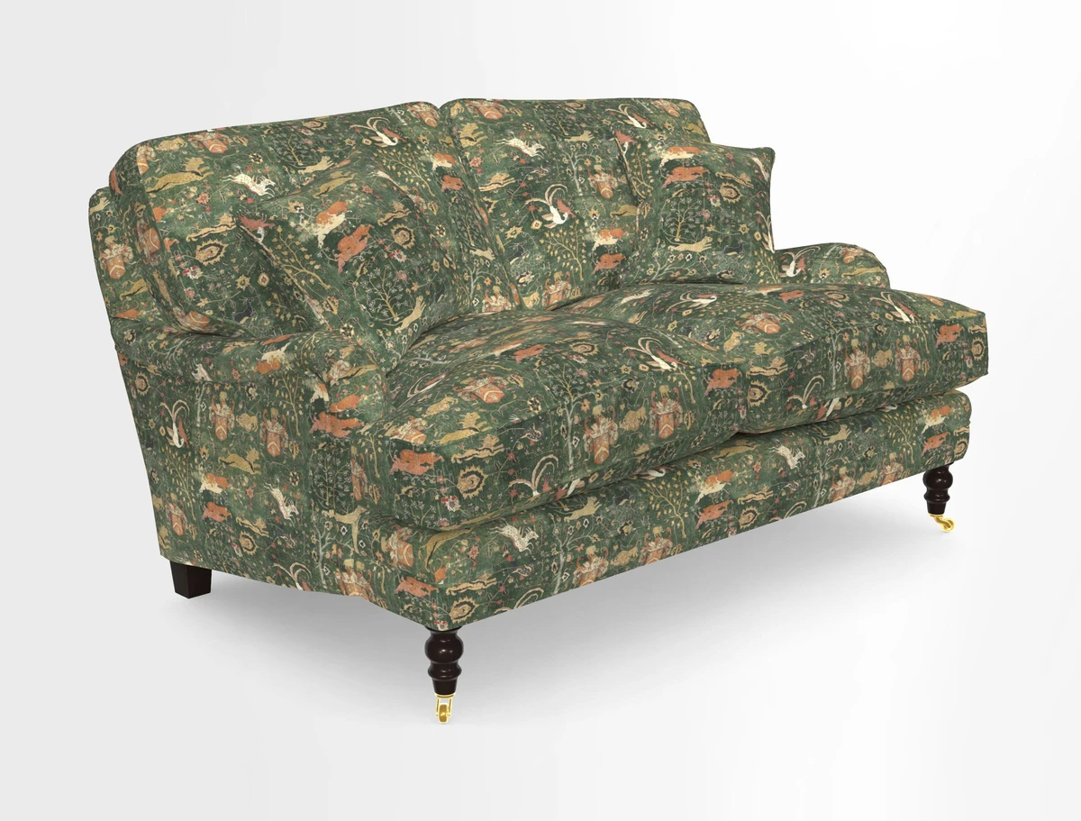 Coates 3 Seater Sofa in Mohair Velvet Indigo with Seat and Back Cushions in Gertrude Jekyll Meadow Flower Blue