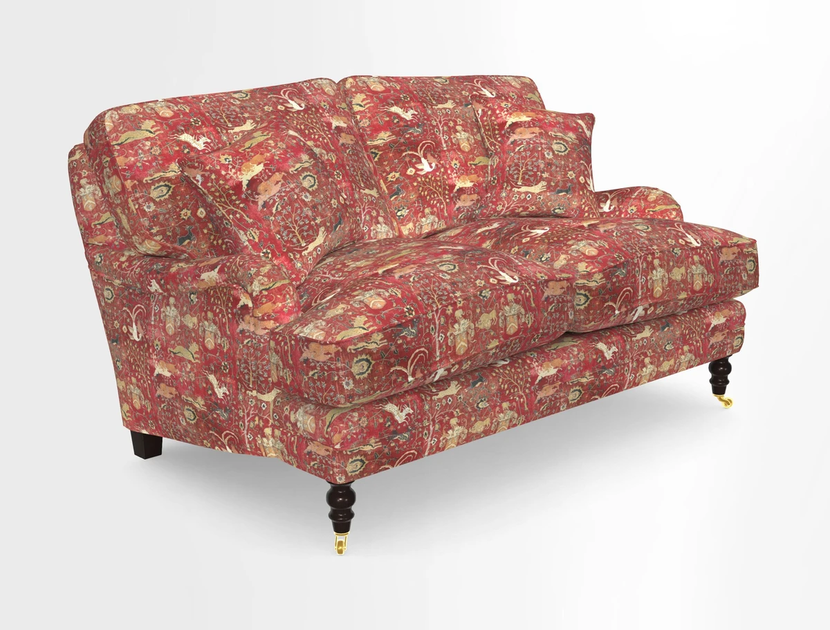 Coates 3 Seater Sofa in Mohair Velvet Indigo with Seat and Back Cushions in Gertrude Jekyll Meadow Flower Blue