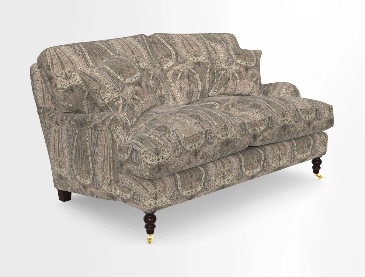 Coates 3 Seater Sofa in Mohair Velvet Indigo with Seat and Back Cushions in Gertrude Jekyll Meadow Flower Blue