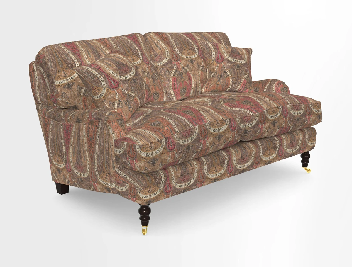 Coates 3 Seater Sofa in Mohair Velvet Indigo with Seat and Back Cushions in Gertrude Jekyll Meadow Flower Blue