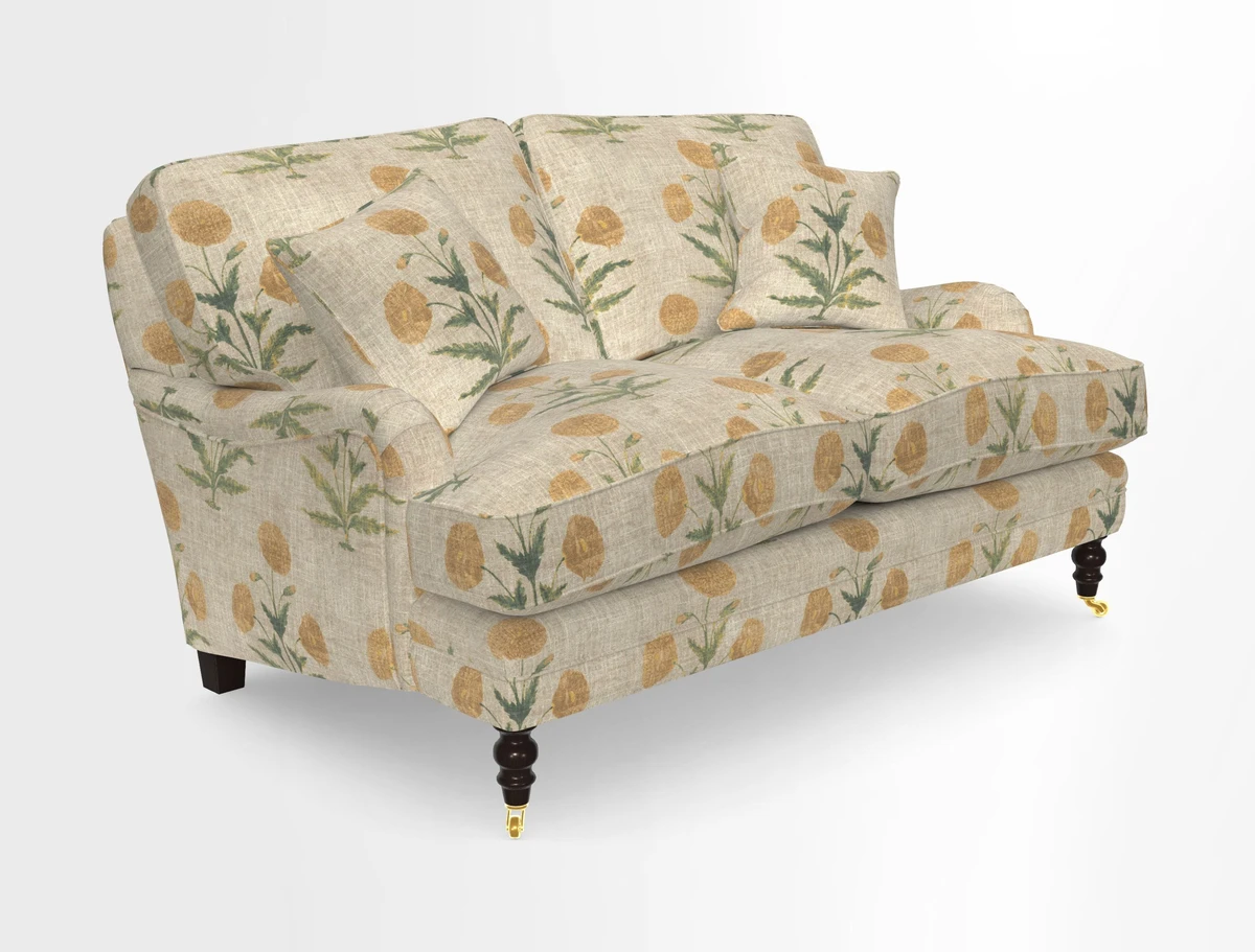 Coates 3 Seater Sofa in Mohair Velvet Indigo with Seat and Back Cushions in Gertrude Jekyll Meadow Flower Blue