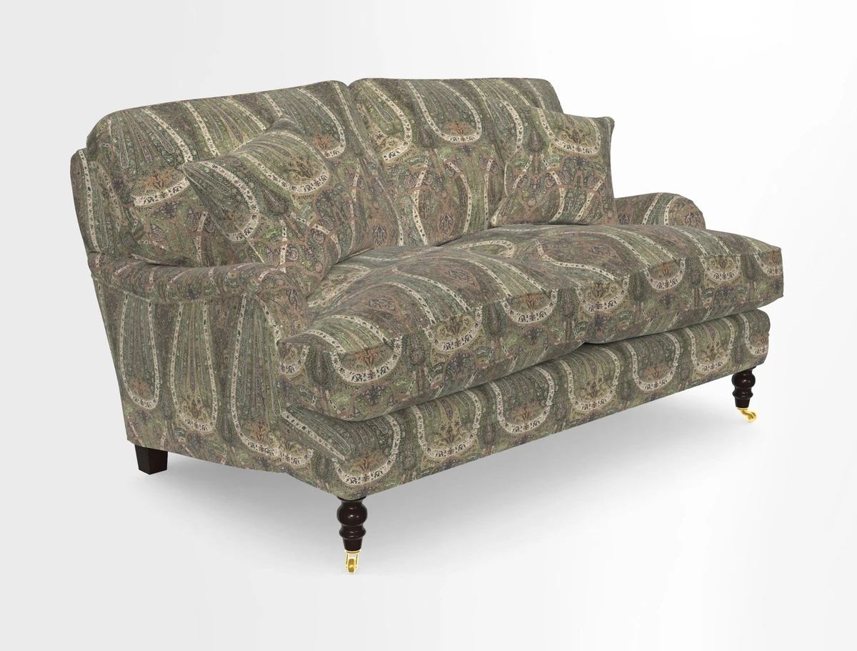 Coates 3 Seater Sofa in Mohair Velvet Indigo with Seat and Back Cushions in Gertrude Jekyll Meadow Flower Blue
