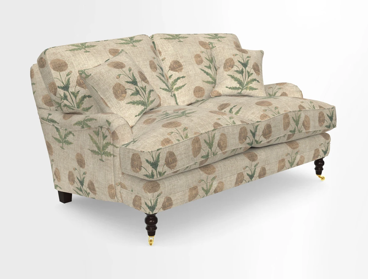 Coates 3 Seater Sofa in Mohair Velvet Indigo with Seat and Back Cushions in Gertrude Jekyll Meadow Flower Blue