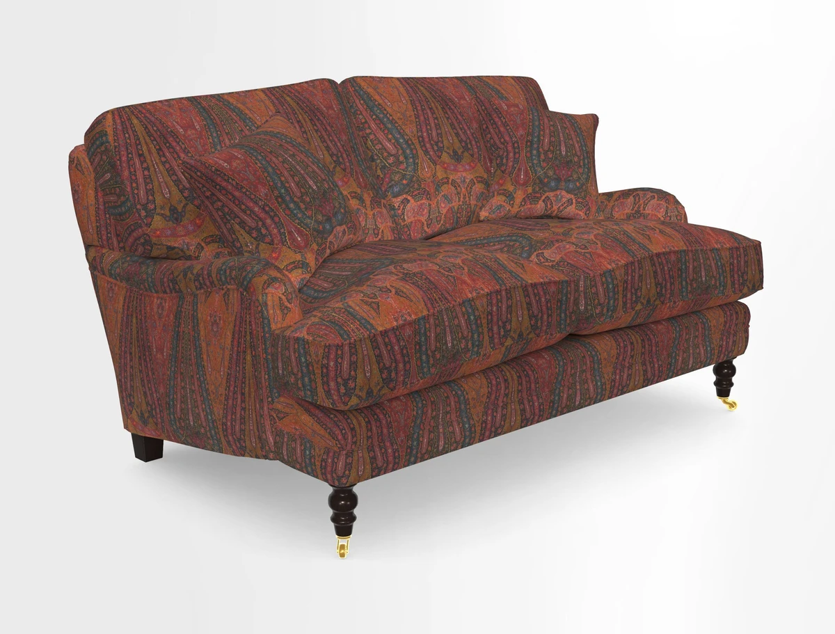 Coates 3 Seater Sofa in Mohair Velvet Indigo with Seat and Back Cushions in Gertrude Jekyll Meadow Flower Blue