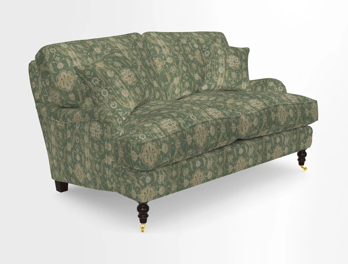 Coates 3 Seater Sofa in Mohair Velvet Indigo with Seat and Back Cushions in Gertrude Jekyll Meadow Flower Blue