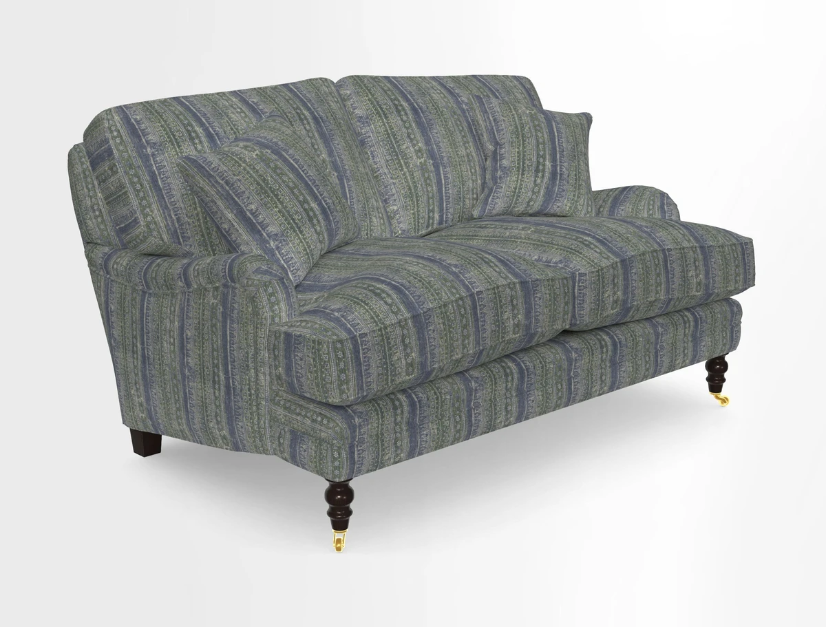 Coates 3 Seater Sofa in Mohair Velvet Indigo with Seat and Back Cushions in Gertrude Jekyll Meadow Flower Blue