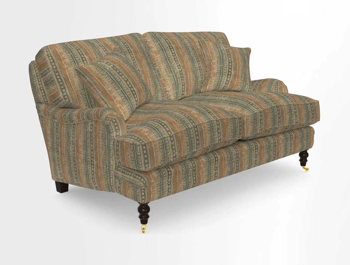 Coates 3 Seater Sofa in Mohair Velvet Indigo with Seat and Back Cushions in Gertrude Jekyll Meadow Flower Blue