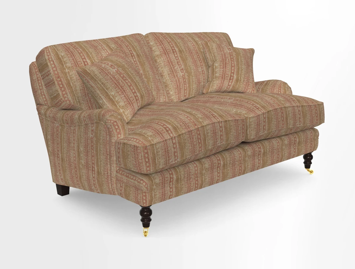 Coates 3 Seater Sofa in Mohair Velvet Indigo with Seat and Back Cushions in Gertrude Jekyll Meadow Flower Blue