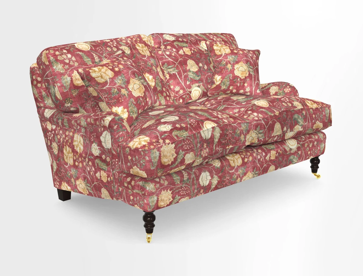 Coates 3 Seater Sofa in Mohair Velvet Indigo with Seat and Back Cushions in Gertrude Jekyll Meadow Flower Blue