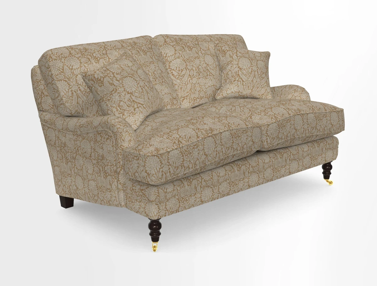 Coates 3 Seater Sofa in Mohair Velvet Indigo with Seat and Back Cushions in Gertrude Jekyll Meadow Flower Blue