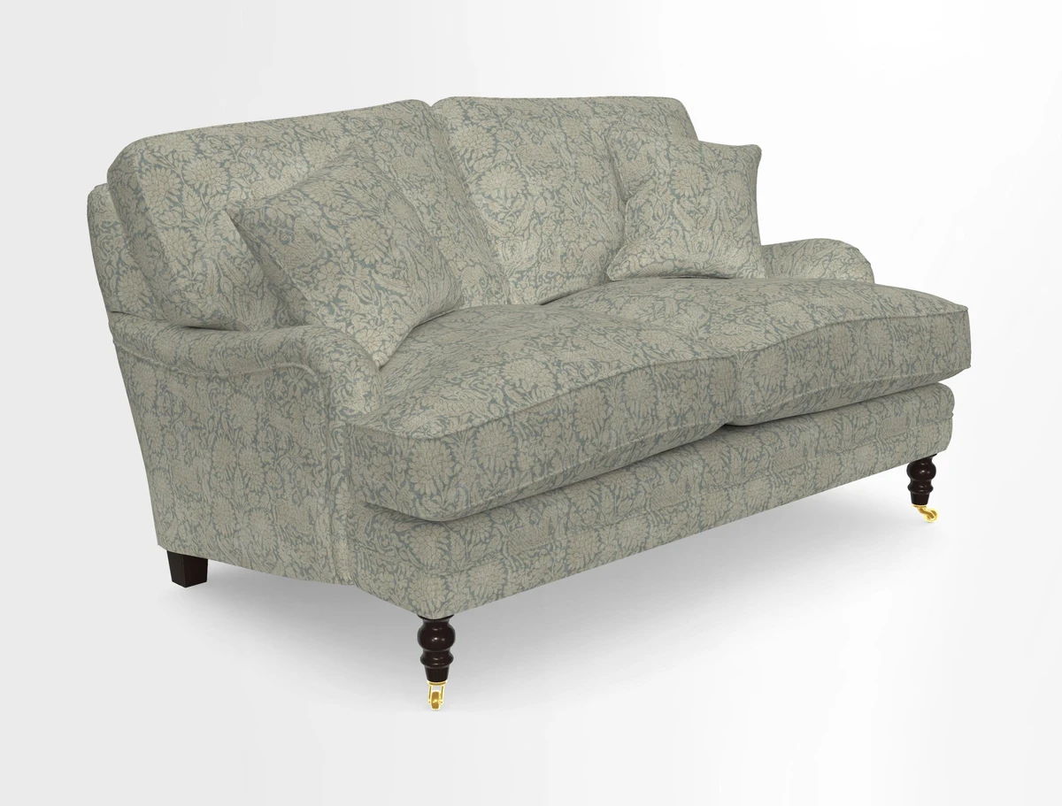 Coates 3 Seater Sofa in Mohair Velvet Indigo with Seat and Back Cushions in Gertrude Jekyll Meadow Flower Blue