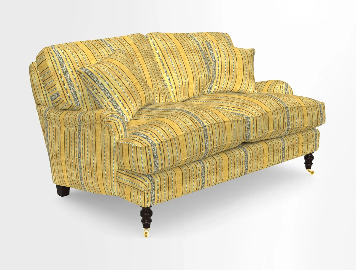 Coates 3 Seater Sofa in Mohair Velvet Indigo with Seat and Back Cushions in Gertrude Jekyll Meadow Flower Blue